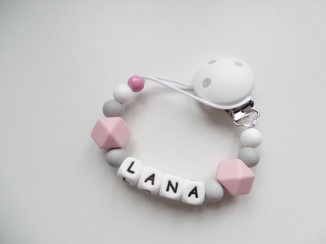 Personalised Silicone dummy clip- Hexagon beads - More colors available