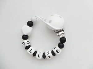Personalised Dummy clip - Monochrome White Hexagon