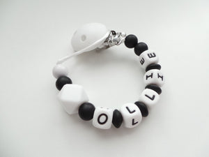 Personalised Dummy clip - Monochrome White Hexagon