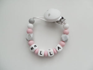Personalised Dummy clip-  Pink & Grey Marble