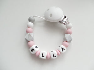 Personalised Dummy clip-  Pink & Grey Marble