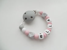 Load image into Gallery viewer, Personalised Dummy clip - Pink &amp; Grey
