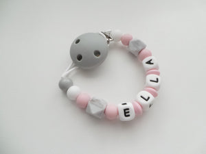 Personalised Dummy clip - Pink & Grey