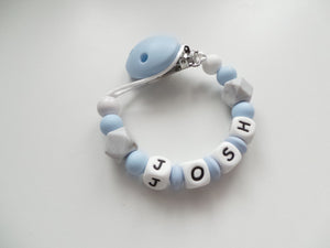 Personalised Dummy clip -  Pale Blue & Grey Marble