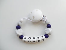 Load image into Gallery viewer, Personalised Dummy clip - Marble &amp; Navy Blue
