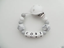 Load image into Gallery viewer, Personalised Dummy clip - Marble &amp; Grey
