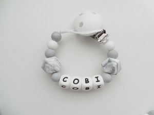 Personalised Dummy clip - Marble & Grey