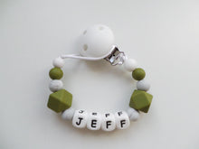 Load image into Gallery viewer, Personalised  Silicone dummy clip - Army green &amp; Marble grey
