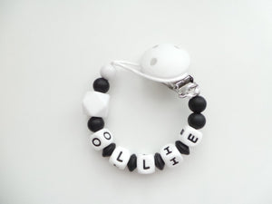 Personalised Dummy clip - Monochrome White Hexagon