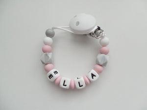 Personalised Dummy clip-  Pink & Grey Marble