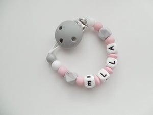 Personalised Dummy clip - Pink & Grey