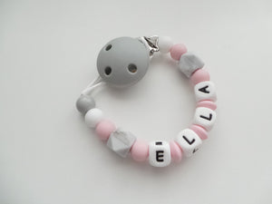 Personalised Dummy clip - Pink & Grey