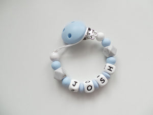 Personalised Dummy clip -  Pale Blue & Grey Marble