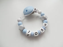 Load image into Gallery viewer, Personalised Dummy clip -  Pale Blue &amp; Grey Marble
