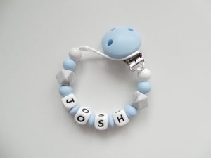 Personalised Dummy clip -  Pale Blue & Grey Marble