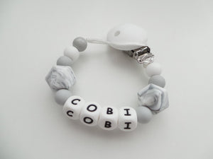 Personalised Dummy clip - Marble & Grey