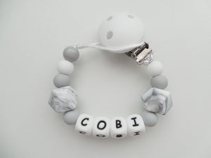 Personalised Dummy clip - Marble & Grey