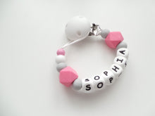 Load image into Gallery viewer, Personalised Dummy clip and Teething ring set  - More colors available
